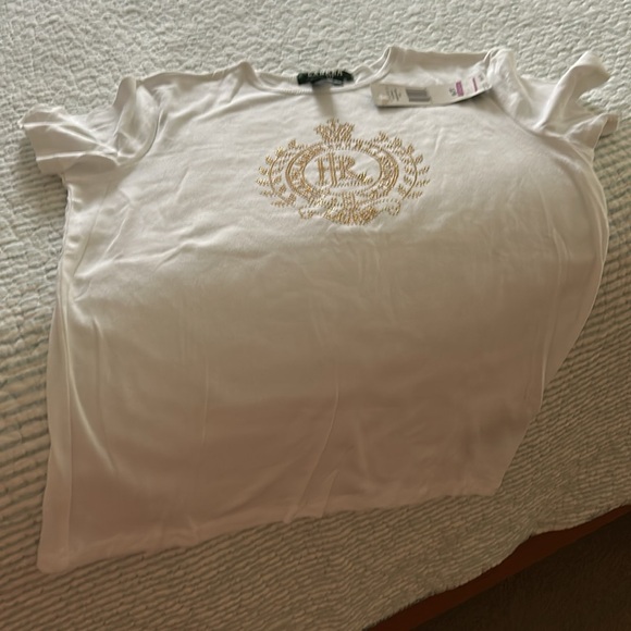 Lauren Ralph Lauren White Tee with Emblem Gold Design - Picture 2 of 4